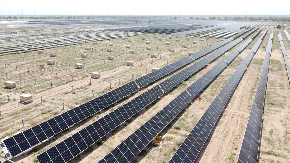Panels at the Bhadla solar park in Rajasthan, illustrating this analysis of Adani Green crossed 20 GW. That is 14% of India's solar