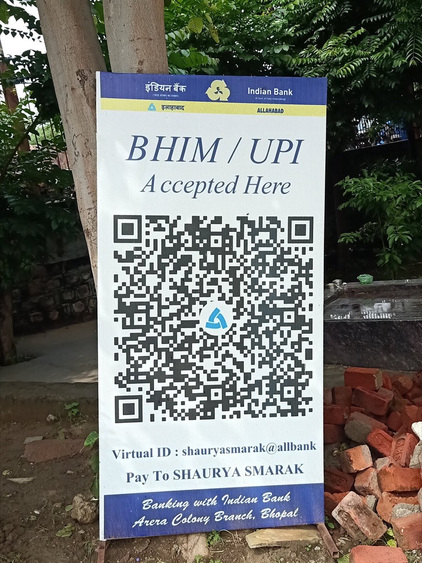 A BHIM UPI QR code at a ticket counter in Bhopal