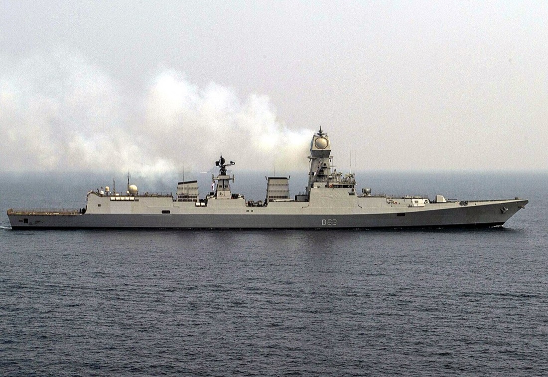 INS Kolkata, an Indian Navy guided-missile destroyer built by Mazagon Dock in Mumbai, an example of the domestic production the DAC's 98% Indian-sourcing rule rewards
