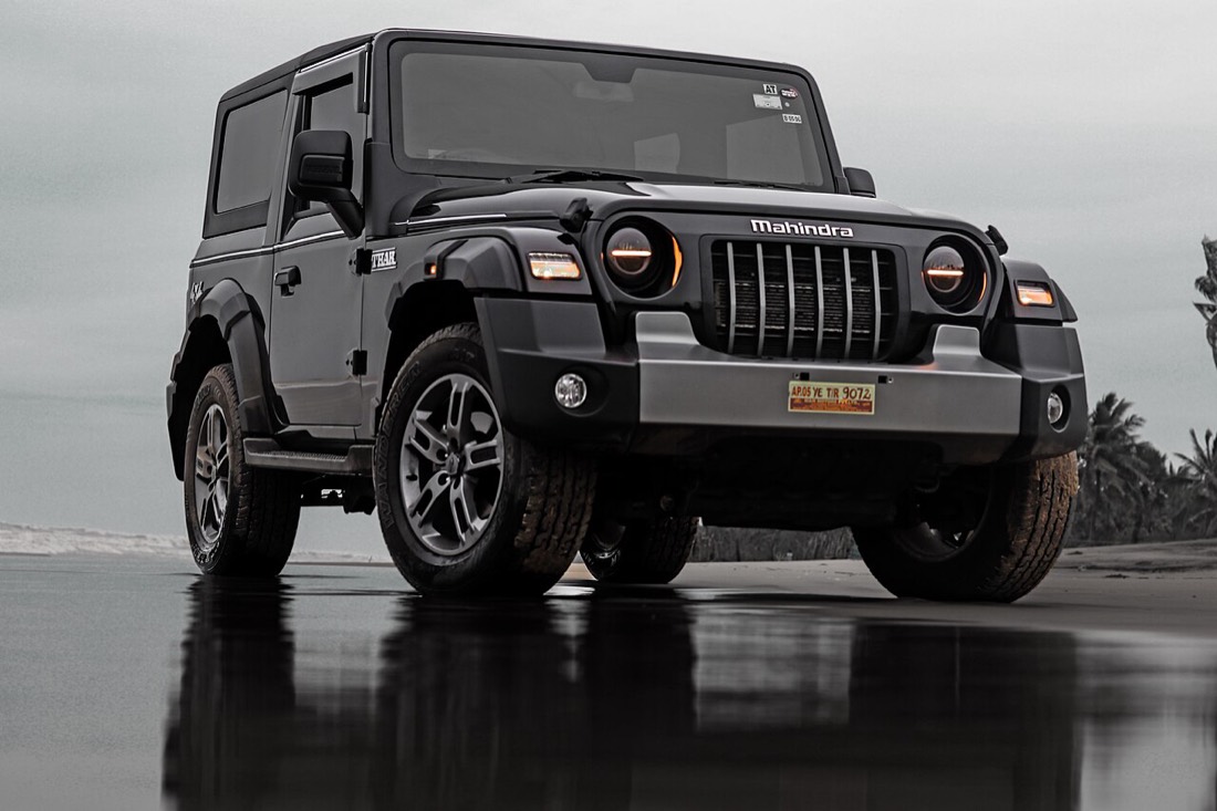 A Mahindra Thar SUV on a beach in Andhra Pradesh; Mahindra posted a record 60,393 SUV sales in June 2026