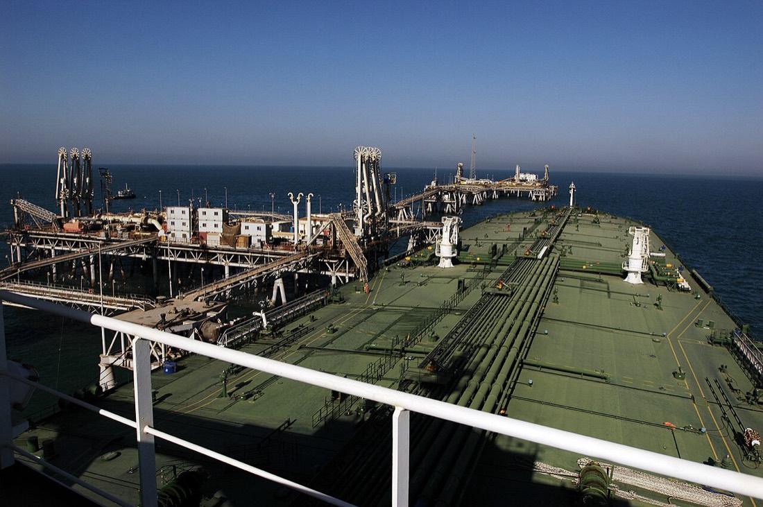 An oil tanker loading crude in the Persian Gulf, the waterway at the centre of the renewed US military build-up near Iran in October 2026